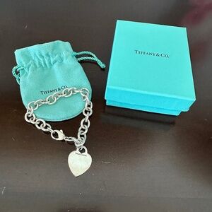 Tiffany Co Sterling Silver Round Circle Link Heart Bracelet 7.25" Box Pouch